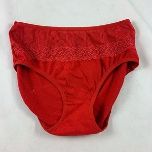 LG Anne Diane Red cotton blue lace brief panty